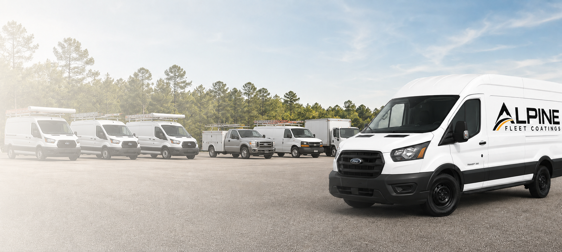 Alpine Fleet Coatings service van alongside commercial and service fleet vehicles