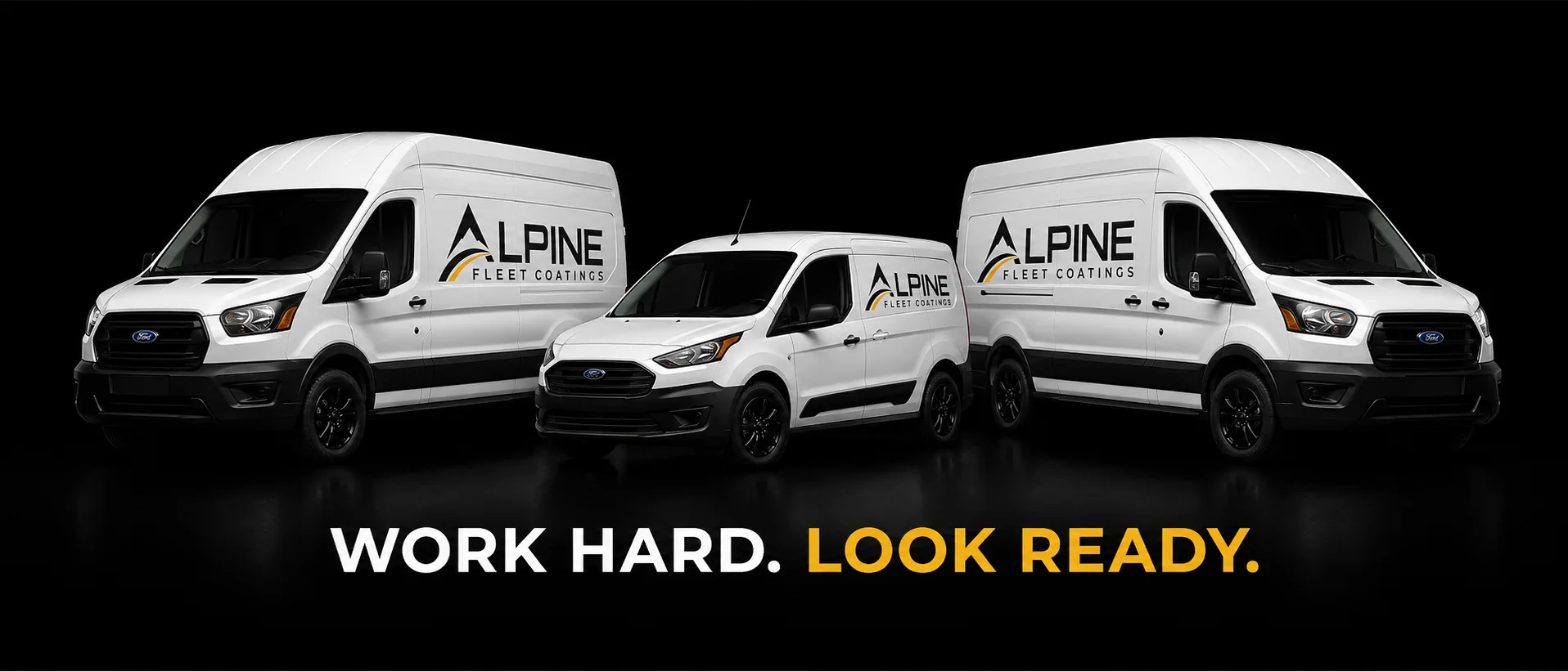 Alpine Fleet Coatings van lineup. WORK HARD. LOOK READY.